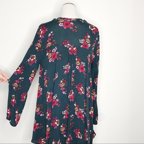 Free People Floral Keyhole Boho Tunic Mini Dress - Picture 4 of 6